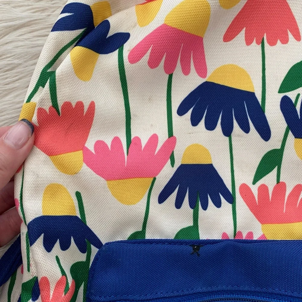 Hanna Andersson Floral Pink Blue Ladybug Embroidered Pocket Girls Kids Backpack